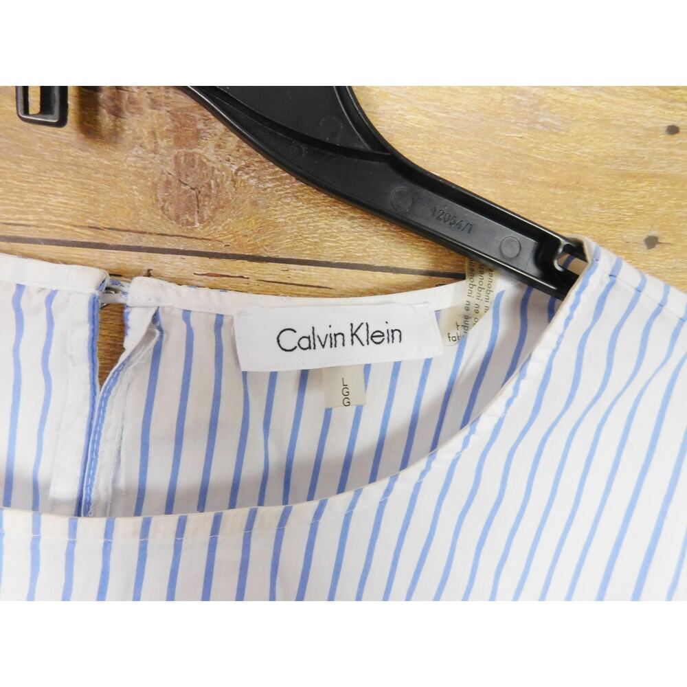 Calvin Klein Women Shirt Large Blue White Stripes 3/4 Sleeve Butterfly Ruffle - Picture 4 of 7